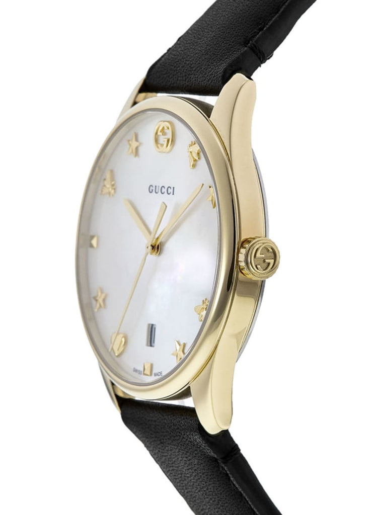 Gucci G-Timeless Mother of Pearl Dial Black Leather Strap Watch For Women - YA1264044 Buy Now By Gucci