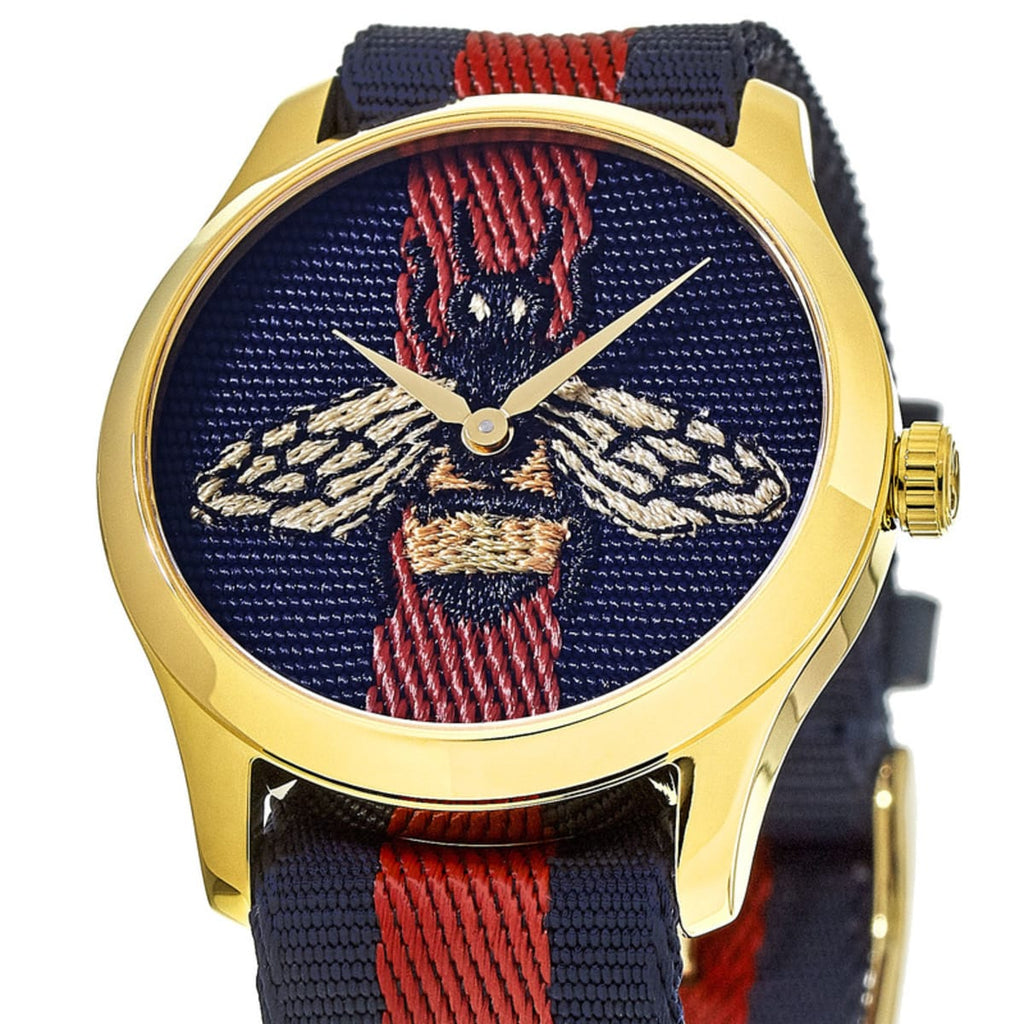 Gucci G Timeless Bee Red & Blue Dial Red Two Tone Nylon Strap Watch For Men - YA1264061 Buy Now By Gucci