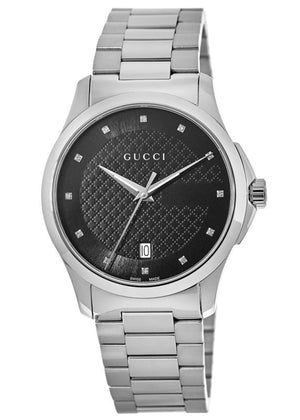 Gucci G Timeless Diamonds Black Dial Silver Steel Strap Watch For Men - YA126456 Buy Now By Gucci