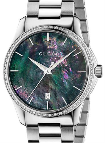 Gucci G Timeless Diamonds Mother of Pearl Blue Dial Silver Steel Strap Unisex Watch - YA126458 Buy Now By Gucci