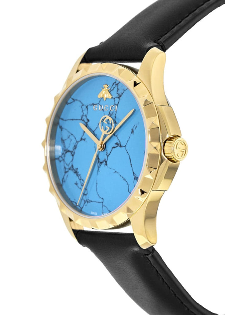 Gucci G Timeless Turquoise Blue Dial Black Leather Strap Watch For Men - YA126462 Buy Now By Gucci