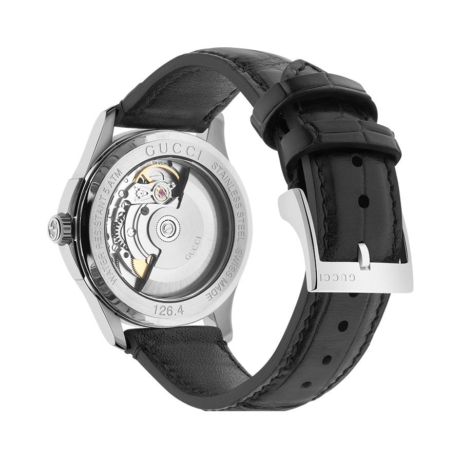 Gucci G Timeless Automatic Black Dial Black Leather Strap Watch For Women - YA126469 Buy Now By Gucci
