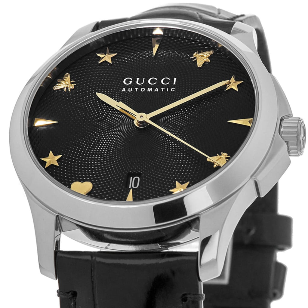 Gucci G Timeless Automatic Black Dial Black Leather Strap Watch For Women - YA126469 Buy Now By Gucci