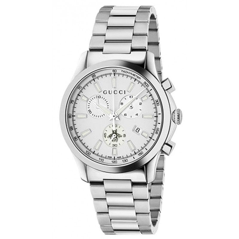 Gucci G Timeless Chronograph White Dial Silver Steel Strap Watch For Men - YA126472 Buy Now By Gucci