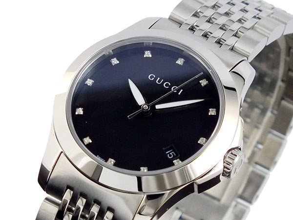 Gucci G Timeless Diamonds Mother of Pearl Black Dial Silver Steel Strap Watch For Women - YA126505 Buy Now By Gucci