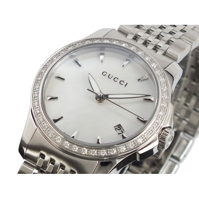 Gucci G Timeless Diamonds Mother of Pearl Dial Silver Steel Strap Watch For Women - YA126506 Buy Now By Gucci