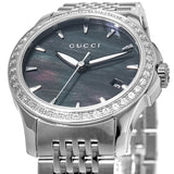 Gucci G Timeless Diamonds Mother of Pearl Black Dial Silver Mesh Bracelet Watch For Women - YA126507 Buy Now By Gucci