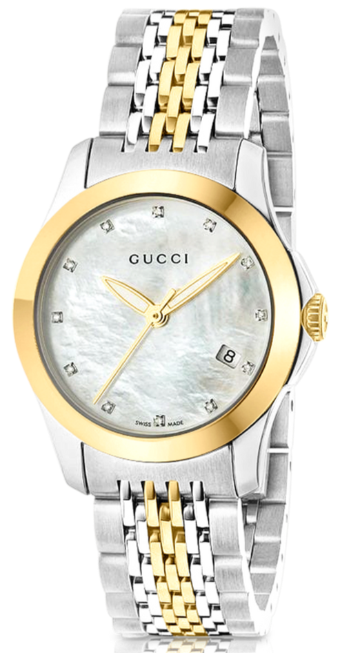 Gucci G Timeless Diamonds Mother of Pearl Dial Two Tone Mesh Bracelet Watch for Women - YA126513 Buy Now By Gucci