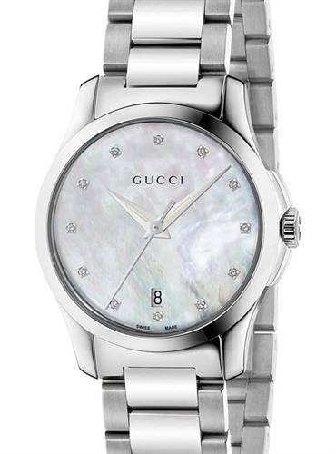 Gucci G Timeless Diamonds Mother of Pearl Dial Silver Steel Strap Watch For Women - YA126542 Buy Now By Gucci