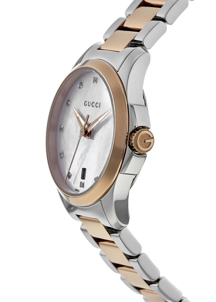Gucci G Timeless Diamonds Mother of Pearl Dial Two Tone Steel Strap Watch For Women - YA126544 Buy Now By Gucci