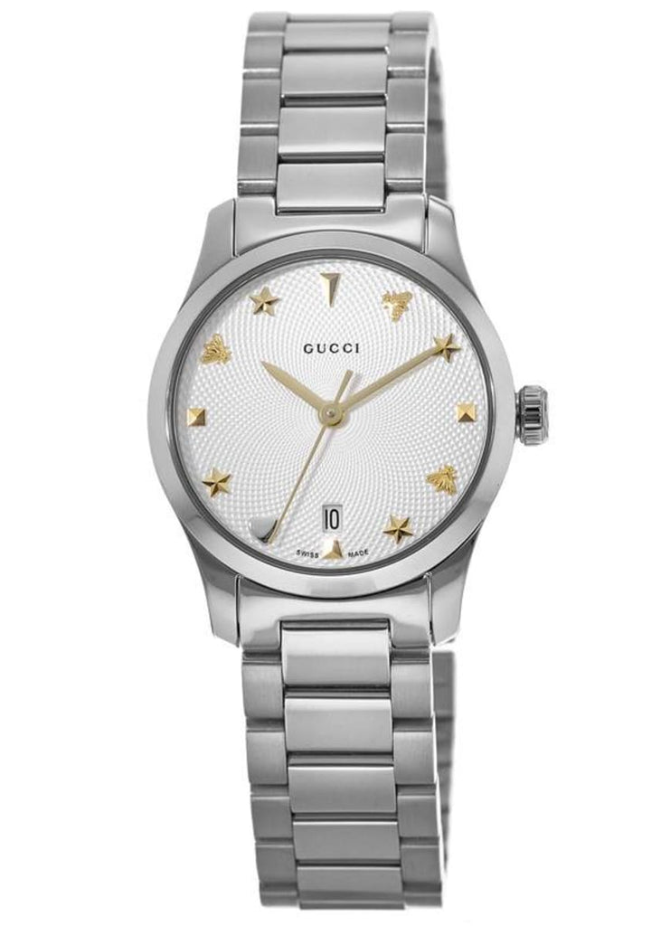 Gucci G Timeless White Dial Silver Steel Strap Watch For Women - YA126572A Buy Now By Gucci