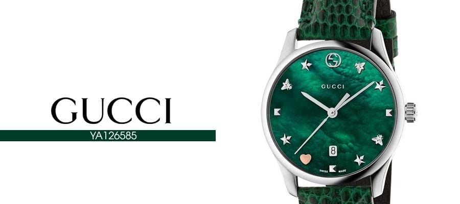 Gucci G-Timeless Green Mother of Pearl Dial Green Leather Strap Watch For Women - YA126585 Buy Now By Gucci