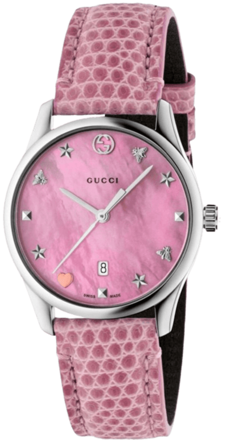 Gucci G-Timeless Pink Mother of Pearl Dial Pink Leather Strap Watch For Women - YA126586 Buy Now By Gucci