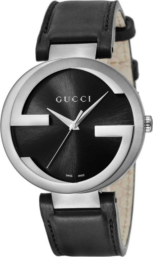 Gucci Interlocking G Iconic Black Dial Black Leather Strap Watch For Men - YA133205 Buy Now By Gucci