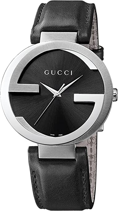 Gucci G Interlocking Black Dial Black Leather Strap Watch For Women - YA133501 Buy Now By Gucci