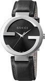 Gucci G Interlocking Black Dial Black Leather Strap Watch For Women - YA133501 Buy Now By Gucci