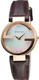 Gucci G Interlocking Mother of Pearl Dial Brown Leather Strap Watch For Women - YA133516 Buy Now By Gucci