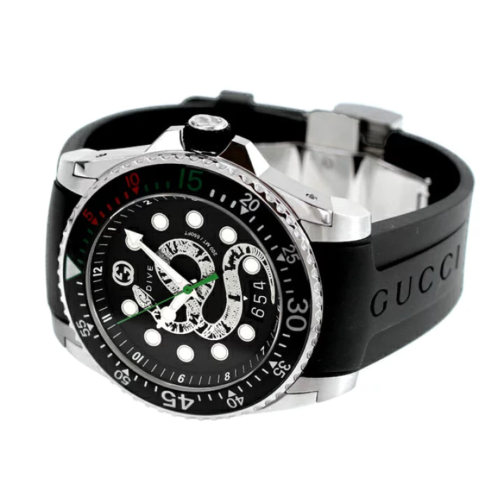 Gucci Dive Quartz Kingsnake Black Dial Black Rubber Strap Watch For Men - YA136217 Buy Now By Gucci