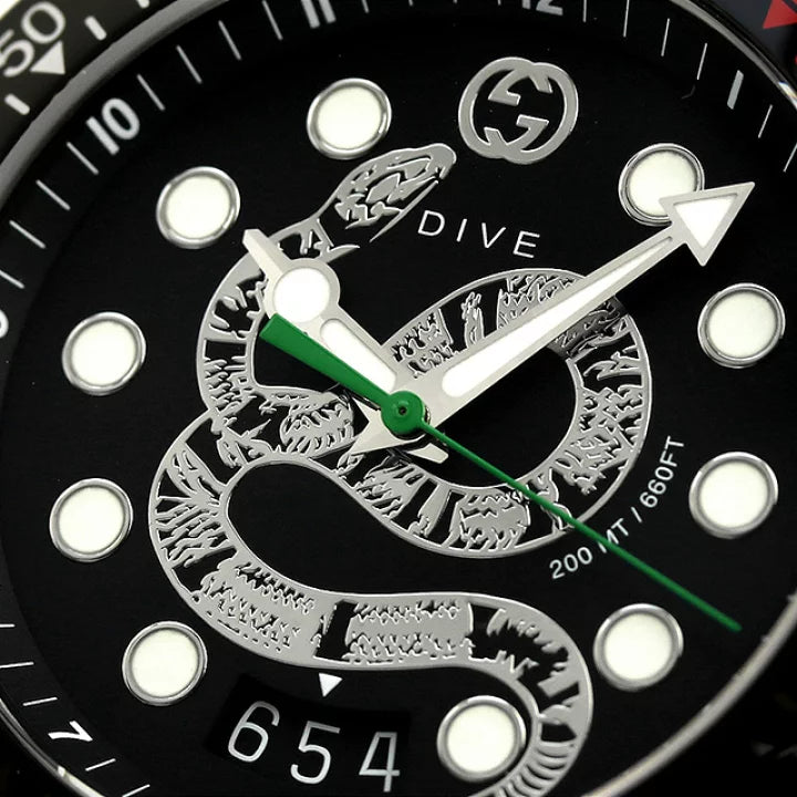 Gucci Dive Quartz Kingsnake Black Dial Black Rubber Strap Watch For Men - YA136217 Buy Now By Gucci