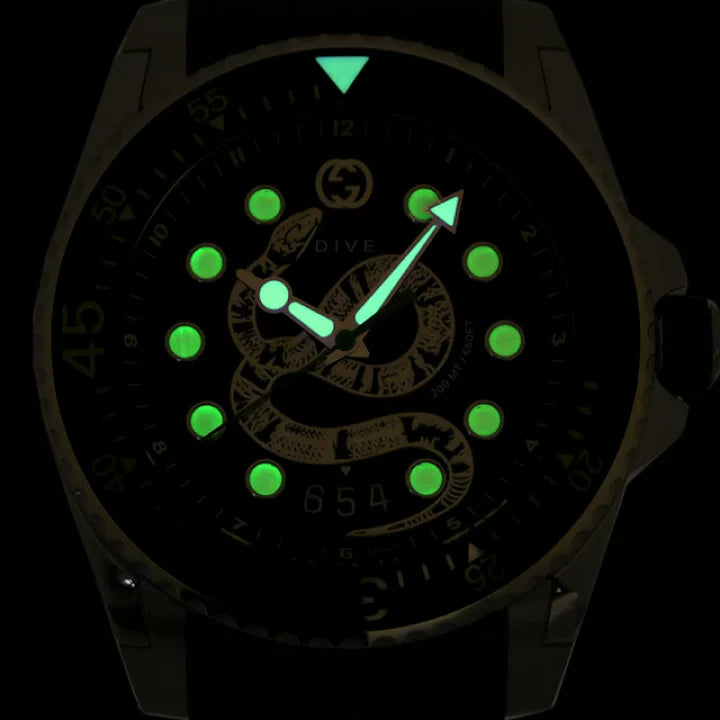 Gucci Dive Quartz Kingsnake Black Dial Black Rubber Strap Watch For Men - YA136217 Buy Now By Gucci