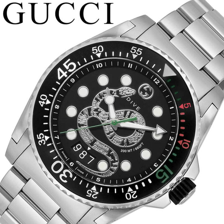 Gucci Dive Snake Black Dial Silver Steel Strap Watch For Men - YA136218 Buy Now By Gucci