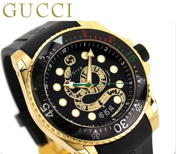 Gucci Dive Quartz Black Dial Black Rubber Strap Watch For Men - YA136219 Buy Now By Gucci