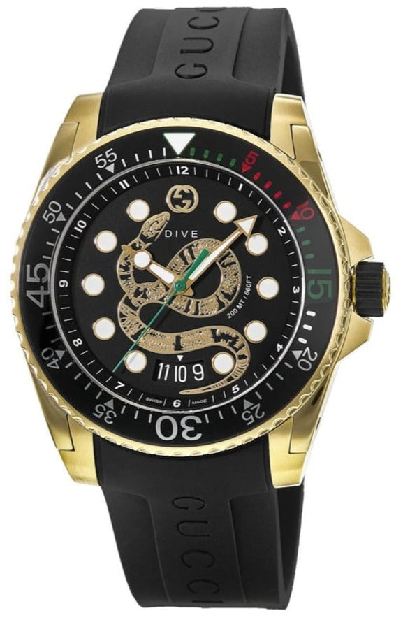 Gucci Dive Quartz Black Dial Black Rubber Strap Watch For Men - YA136219 Buy Now By Gucci