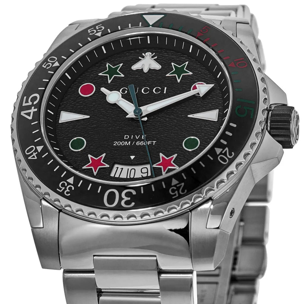 Gucci Dive Quartz Black Dial Silver Steel Strap Watch For Men - YA136221 Buy Now By Gucci