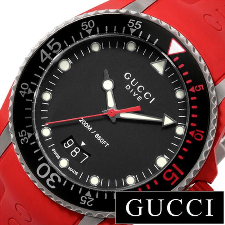 Gucci Dive Quartz Black Dial Red Rubber Strap Watch For Men - YA136309 Buy Now By Gucci