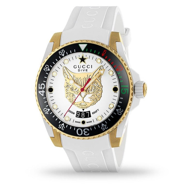 Gucci Dive Quartz White Dial White Rubber Strap Unisex Watch - YA136322 Buy Now By Gucci