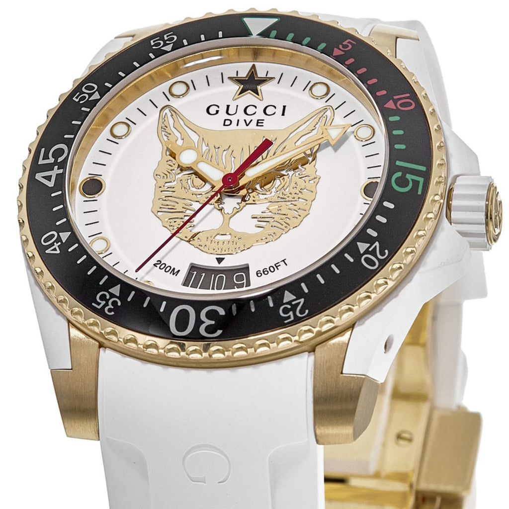 Gucci Dive Quartz White Dial White Rubber Strap Unisex Watch - YA136322 Buy Now By Gucci