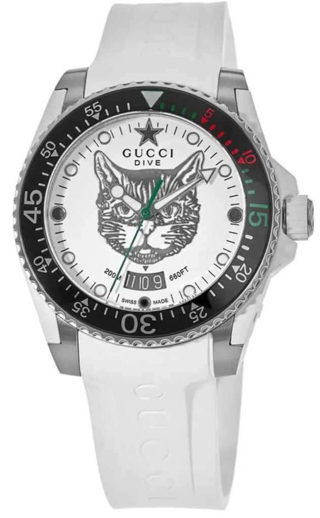 Gucci Dive Tiger White Dial White Rubber Strap Watch For Men - YA136329 Buy Now By Gucci