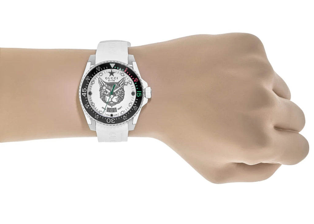 Gucci Dive Tiger White Dial White Rubber Strap Watch For Men - YA136329 Buy Now By Gucci