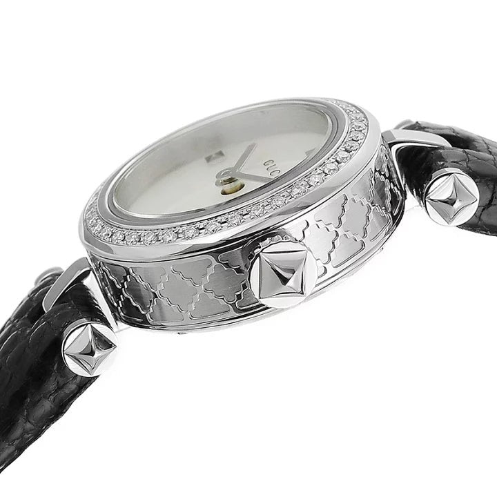 Gucci Diamantissima Diamonds Mother of Pearl Dial Black Leather Strap Watch For Women - YA141511 Buy Now By Gucci