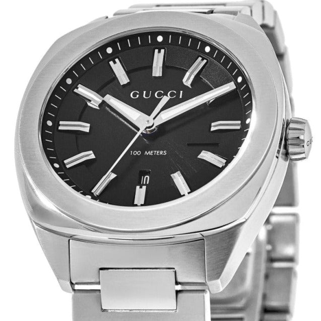 Gucci GG2570 Quartz Black Dial Silver Steel Strap Watch For Men - YA142401 Buy Now By Gucci