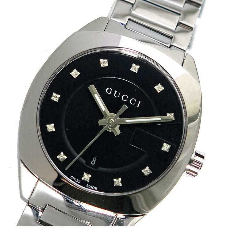 Gucci GG2570 Diamonds Black Dial Silver Steel Strap Watch For Women - YA142503 Buy Now By Gucci