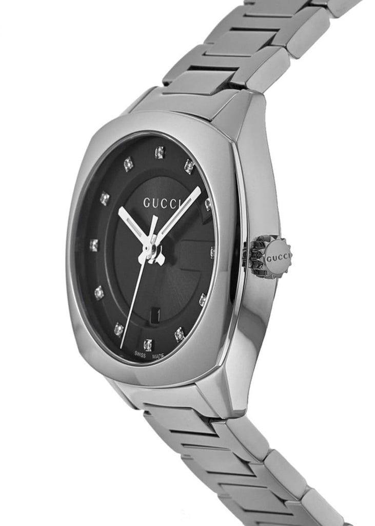 Gucci GG2570 Diamonds Black Dial Silver Steel Strap Watch For Women - YA142503 Buy Now By Gucci