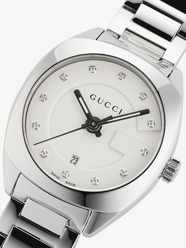 Gucci G Frame Quartz Diamonds Silver Dial Silver Steel Strap Watch For Women - YA142504 Buy Now By Gucci