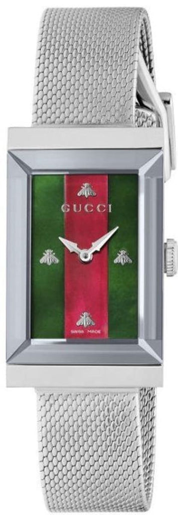 Gucci G Frame Red and Green Dial Silver Mesh Bracelet Watch For Women - YA147401 Buy Now By Gucci