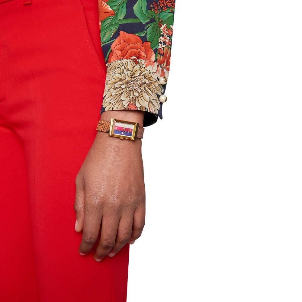 Gucci G-Frame Mother of Pearl Dial Brown Leather Snakeskin Strap Watch For Women - YA147402 Buy Now By Gucci