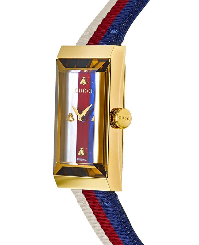 Gucci G-Frame Mother of Pearl Dial White Blue Red Nylon Strap Watch For Women - YA147405 Buy Now By Gucci