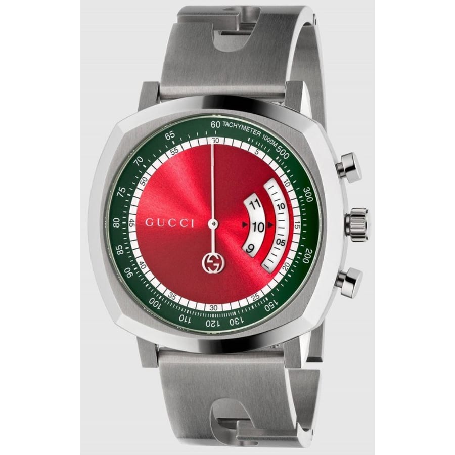 Gucci Grip Quartz Chronograph Red Dial Silver Steel Strap Watch For Men - YA157303 Buy Now By Gucci