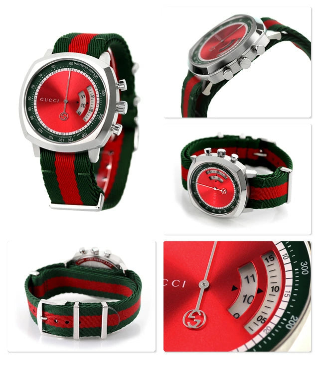 Gucci Grip Quartz Chronograph Red Dial Two Tone NATO Strap Watch for Men - YA157304 Buy Now By Gucci