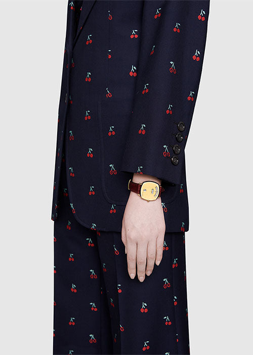 Gucci Grip Quartz Gold Dial Maroon Leather Strap Watch For Women - YA157402 Buy Now By Gucci