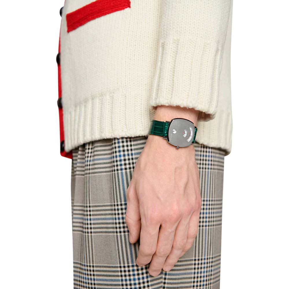 Gucci Grip Quartz Silver Dial Green Leather Strap Watch For Women - YA157404 Buy Now By Gucci