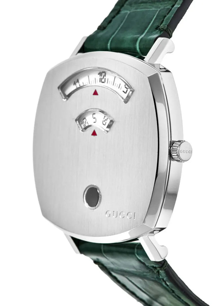 Gucci Grip Quartz Silver Dial Green Leather Strap Watch For Women - YA157404 Buy Now By Gucci