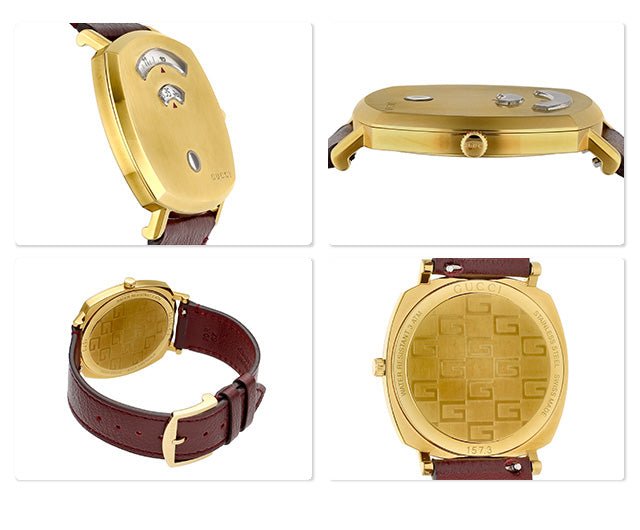 Gucci Grip Yellow Gold Dial Maroon Leather Strap Unisex Watch - YA157411 Buy Now By Gucci