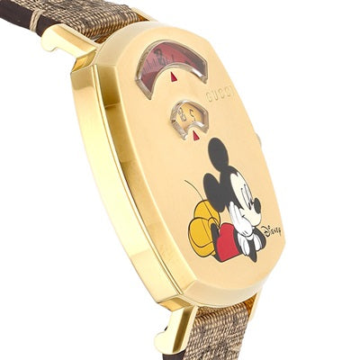 Gucci Grip Disney Mickey Mouse Gold Dial Brown Leather Strap Watch For Women - YA157420 Buy Now By Gucci