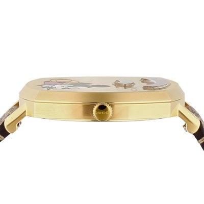 Gucci Grip Disney Mickey Mouse Gold Dial Brown Leather Strap Watch For Women - YA157420 Buy Now By Gucci