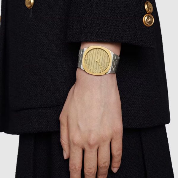 Gucci 25H Quartz Gold Dial Silver Steel Strap Watch for Men - YA163405 Buy Now By Gucci